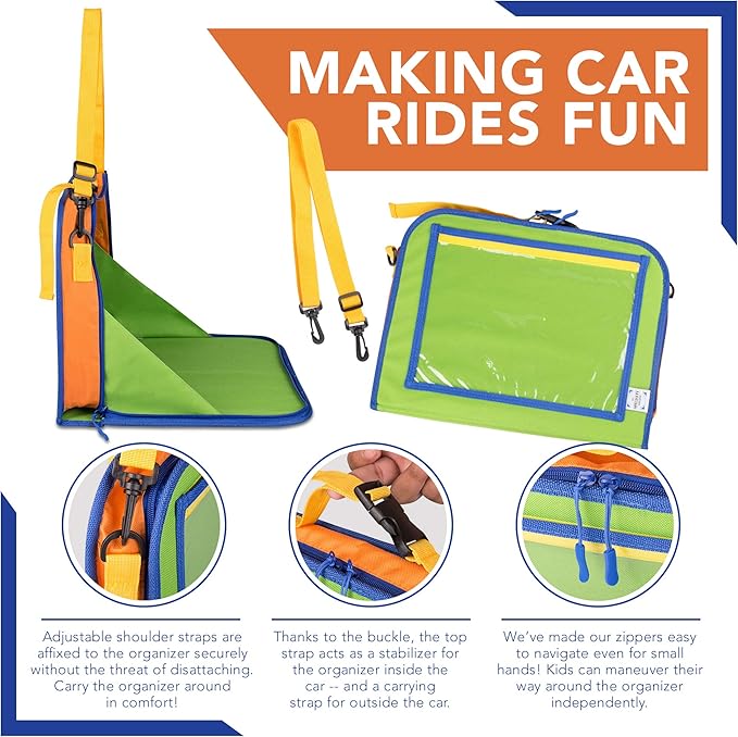 Car Organizer Back Seat for Kids & Tablet Holder for Car with Kick Mats & Lap Tray ??Car Accessories Interior Must Have Road Trip Essentials (Age 3+) ??Fold Away Tray with Car Seat Pocket Holders