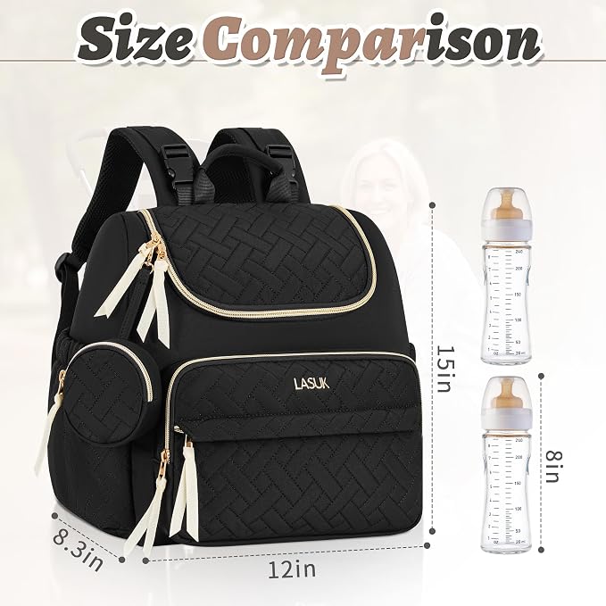 Diaper Bag Backpack, 22L Large Quilted Small Baby Bag with Changing Pad & Pacifier Case, Stroller Hooks, Easy-Access Baby Essential, Maternity Travel Backpack Unisex, Black