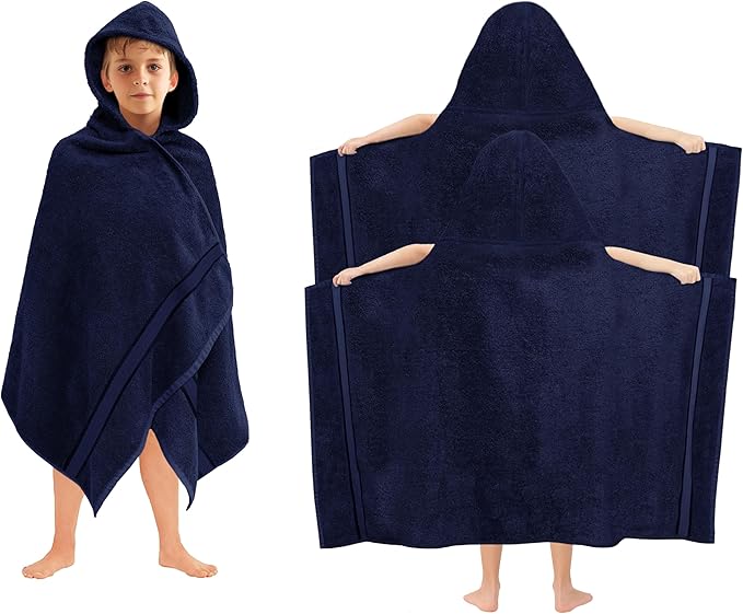 ORIGINAL KIDS Hooded Bath Towel Wrap - 2 Pack - Ultra Soft 100% Cotton Terry Large Oversized Hooded Kids Towel - Shower Pool Beach - 579 GSM Absorbent Quick Dry Plush Gift - 30 x 54 - Navy