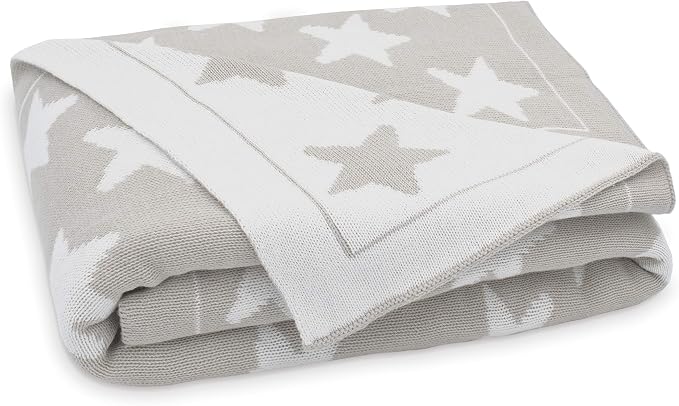 Living Textiles Grey Star Cotton Knit Baby Blanket. Premium Quality 100% Cotton for Best Comfort