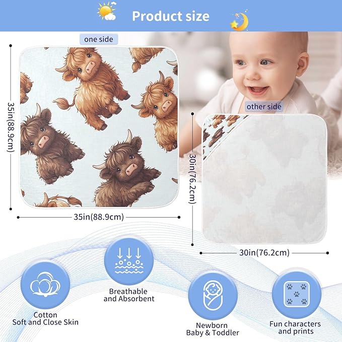 Highland Cows Hooded Baby Bath Towels, Cotton Soft Hooded Towel for Babies - Absorbent Baby Bath Towels 30x30 Inch
