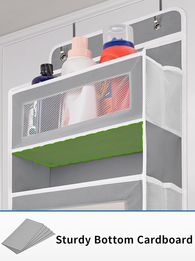 JARLINK 2 Pack Over the Door Organizer Storage, 5 Shelf Hanging Door Organizer with 5 Large Capacity Pockets, Anti Tilt 44 lb Load Behind Door Storage for Bedroom, Bathroom, Pantry, Nursery, (Grey)