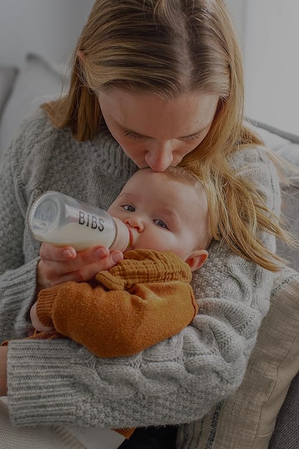 BIBS Baby Glass Bottle. Anti-Colic. Round Natural Rubber Latex Nipple. Supports Natural Breastfeeding, Complete Set - 225 ml, Baby Blue
