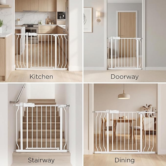 Narrow Baby Gate for Narrow Doorways Small White Tension Indoor Safety Gates Auto Close Walk Through Metal Dog Gate for The House Doorways Stairs (29.13"-33.86"/74-86CM, White)