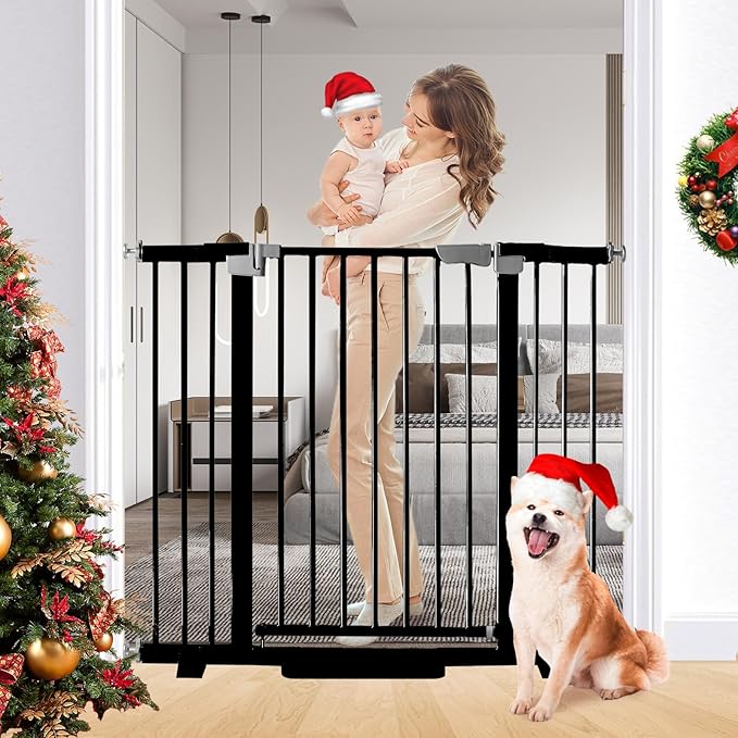Rgqphantom 41" Tall Safety Pet Gate,Adjustable 30.5"-48" Wide,No Drilling Pressure Mount Kit,Auto Close Cat Gate Suitable for Stairs,Doorways (Black, 30.5"-48" W)