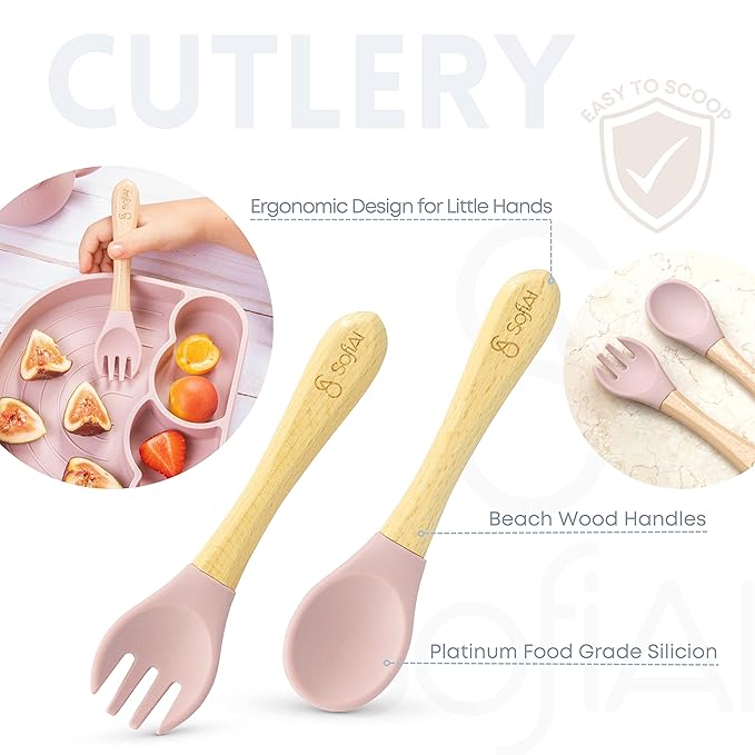 BPA-Free Non-Toxic Silicone Baby Feeding Set ??Suction Plate, Bowl, Bib & Cup ??11-Piece Baby Led Weaning Set for Ages 6-18 Months ??Eco Gift Bag (Rose Pink)