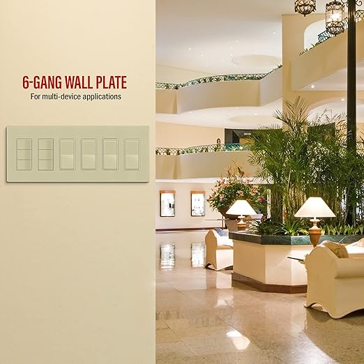 ENERLITES Screwless Decorator Wall Plate Child Safe Outlet Covers, Size 6-Gang 4.68" H x 12.00??L, Unbreakable Polycarbonate Thermoplastic, SI8836-I, Glossy, Ivory