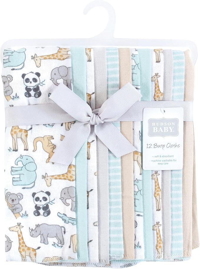 Hudson Baby Unisex Baby Flannel Burp Cloth 12pk, Kangaroo, One Size