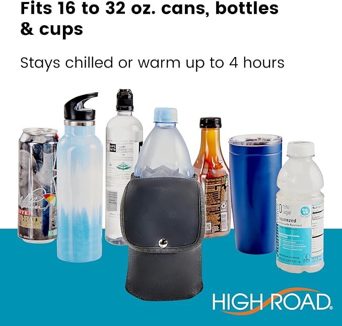 High Road Neoprene Bottle Holder and Phone Pouch for Mobility Equipment and Electric Scooters - Cup Holder for Strollers, Scooters, Rollators and Walkers