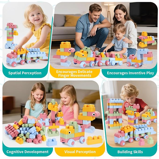 Mega Blocks for Toddlers 1-3 Big Soft Building Blocks 78 Pcs Large Construction Stacking Block Toys Toddler Building Sets Improve Imagination Creativity Hands-on Ability
