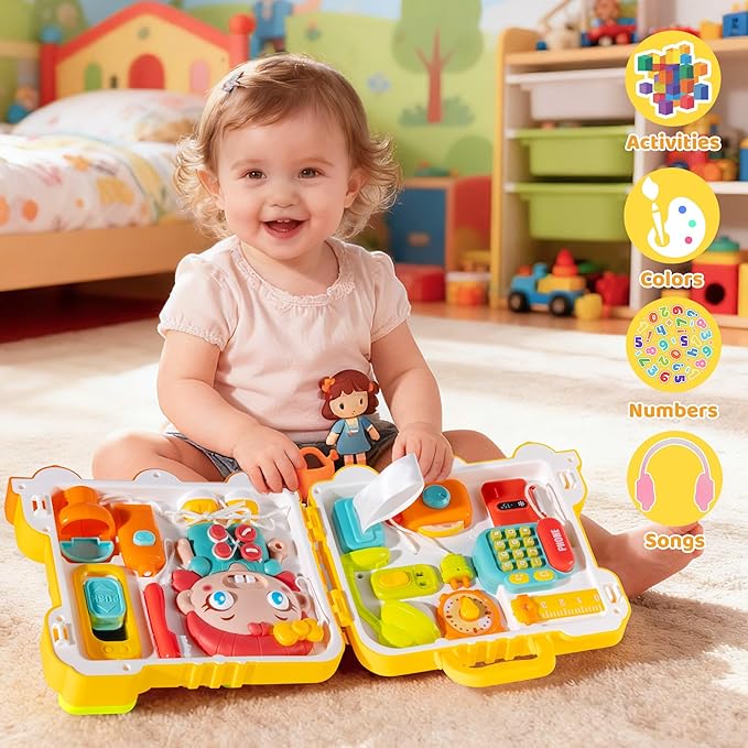 Montessori Busy Board for 1-2 Year Old Girl Gift, Musical Montessori Toys for 1 Year Old, Early Educational Toy for Toddler 1-3, Christmas, Birthday Gift for 1+ Year Old Baby Girl