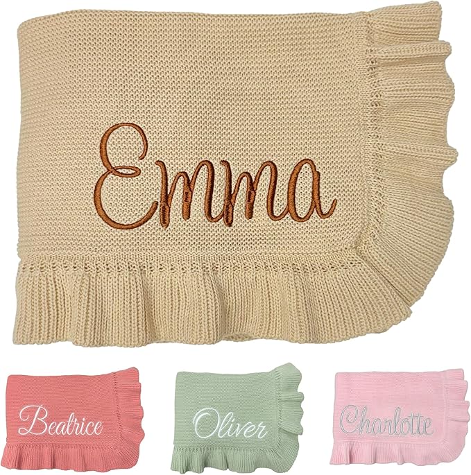Knit ??30x40in Personalized Baby Blanket for Newborn Girl and Boy ??Custom Blanket with Name Embroidery ??Soft Knitted Baby Blanket ??Custom Baby Gifts for Baby Shower (Camel)