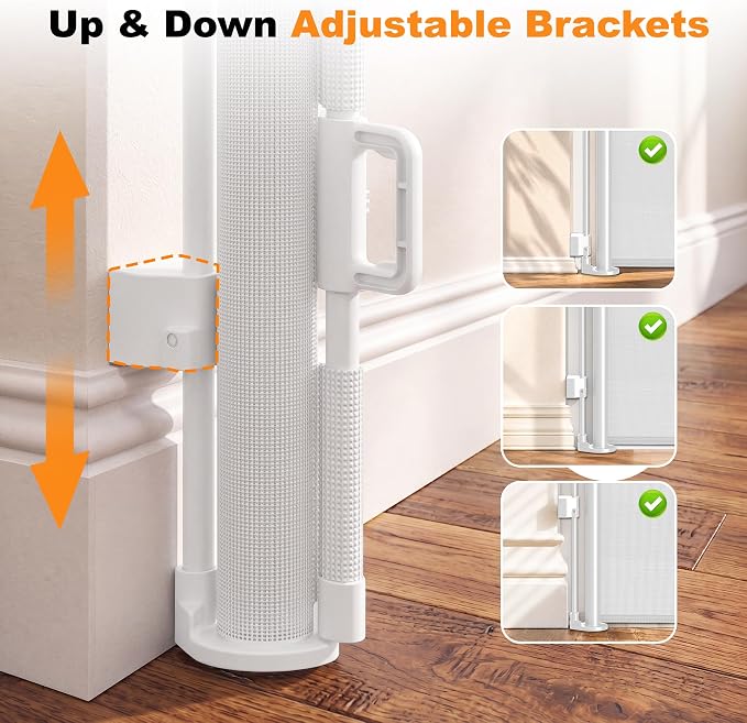 Reinforced Retractable Baby Gates 70” Wide Retractable Gate | with Support Rods to Prevent Bottom Escape, 33” Tall Mesh Dog Gate for Stairs, Doorways, Hallways, Decks, Indoor/Outdoor