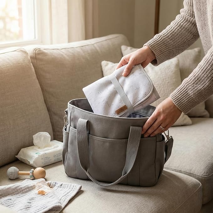 Hamur Home Portable Changing Pad ??Waterproof, Washable & Easy Wipe Clean, Foldable Travel Baby Changing Mat for Diaper Bag, Compact & Lightweight, Must-Have for Newborns (Solid Grey)
