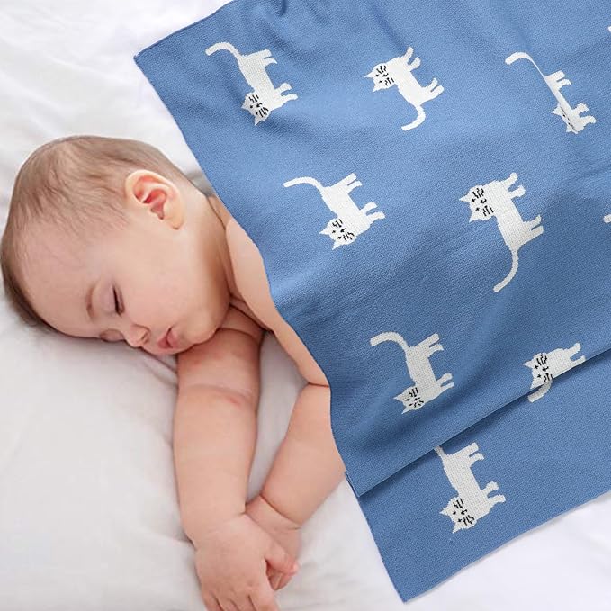 Hadetoto Baby Blankets for Boys and Girls, Newborn Knitted Cotton Swaddle Blankets Neutral Crochet Receiving Blanket, Baby Essentials, Registry & Gift, 40 x 30 inches