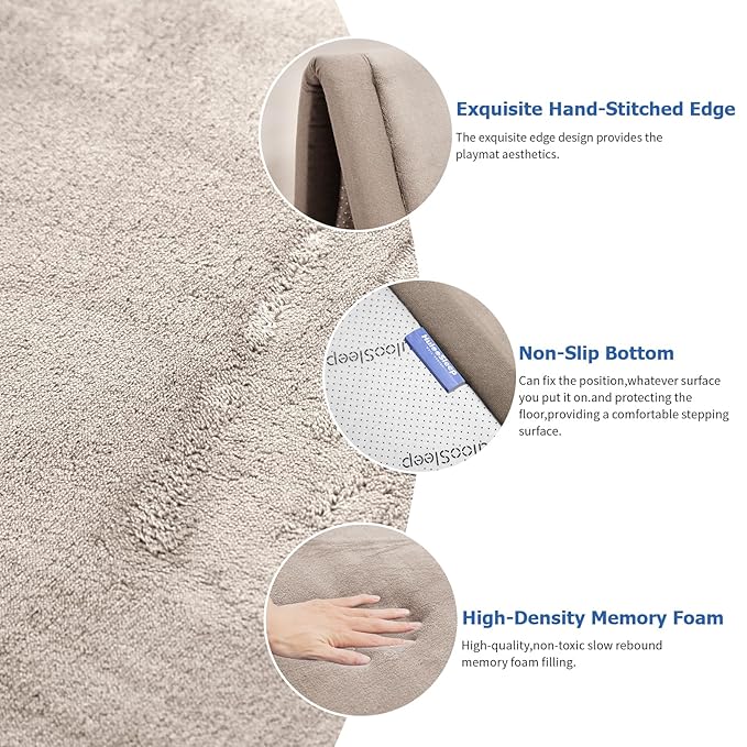 Baby Play Mat for Floor,1.3" Thick Elasti Foam Tummy Time Mat,79"×158??Extra Large Soft Coral Velvet Nursery Rug,Non Slip Safe for Crawling,Toddlers,Infants,kids,Tatami Style for Living Room,Classroom,Playroom(Beige)