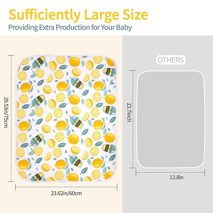 2 Pack Baby Changing Pad, Diaper Changing Mat for Dresser, Crib, Travel, 100% Cotton Surface, Breathable & Waterproof, Shower Gift for Newborn Boys, Extra Large 24" x 30" Lemon Blue Duck
