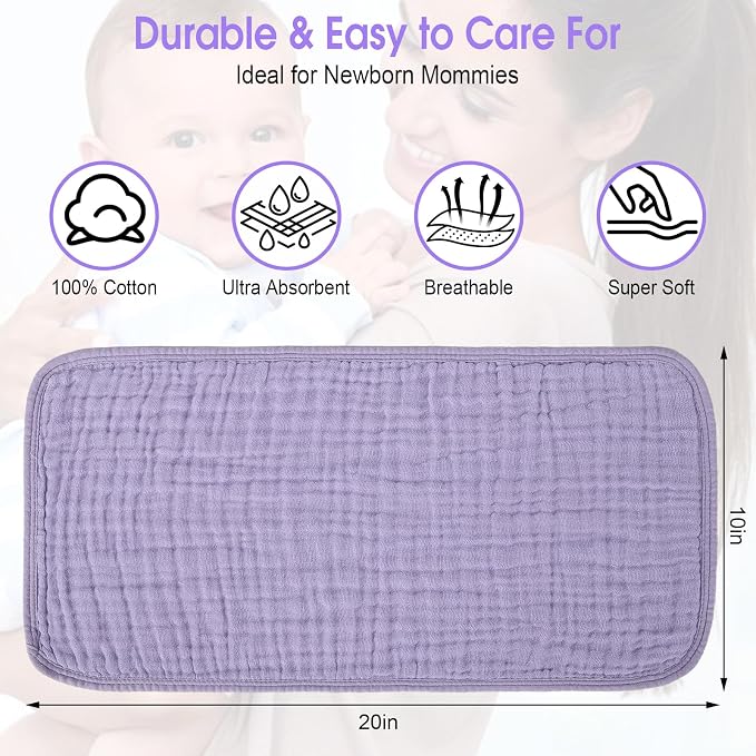 10 Pack Muslin Burp Cloths for Baby Girls 100% Cotton 20x10 Inch Popular Girl Colors Set Purple Pink Beige Brown White Soft Absorbent Newborn Infant Burping Cloths