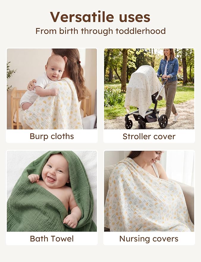 Unnivoll Muslin Swaddle Blankets for Newborns, 100% Cotton Receiving Blankets, Large 38 x 40 inches Baby Swaddle Blanket for Baby Boys and Girls, Soft Breathable Infant Baby Essentials 3 Pack Green
