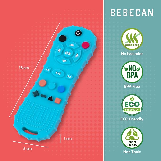 BEBECAN Silicone Remote Teething Toy for Baby – Safe Rubber Remote Chew Toy for Baby 3-24 Months, TV Remote Baby Toy Teether Remote Control Shape (Pink)