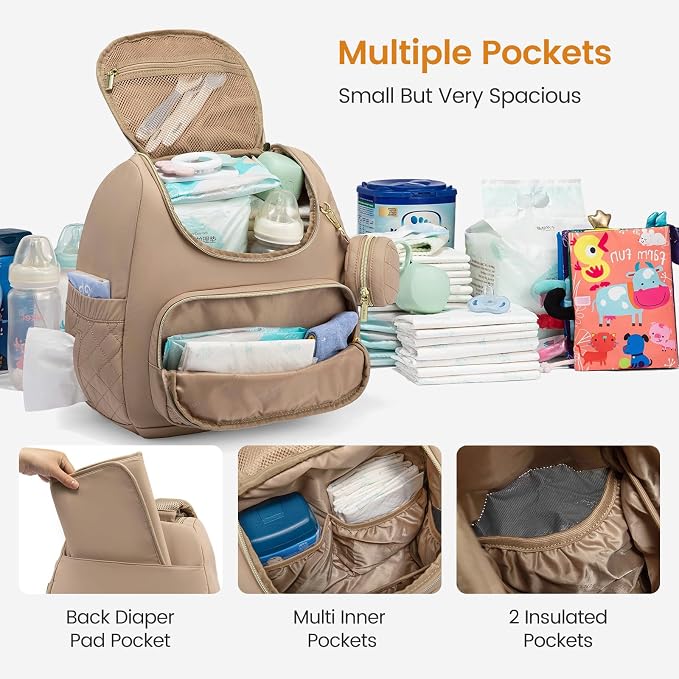 LOVEVOOK Small Diaper Bag Backpack, Waterproof Diaper Bags for Baby Girl Boy with Changing Pad, Stylish Baby Diaper Bag, Travel Diaper Bag for Mom Dad with Stroller Buckles,14 Inch