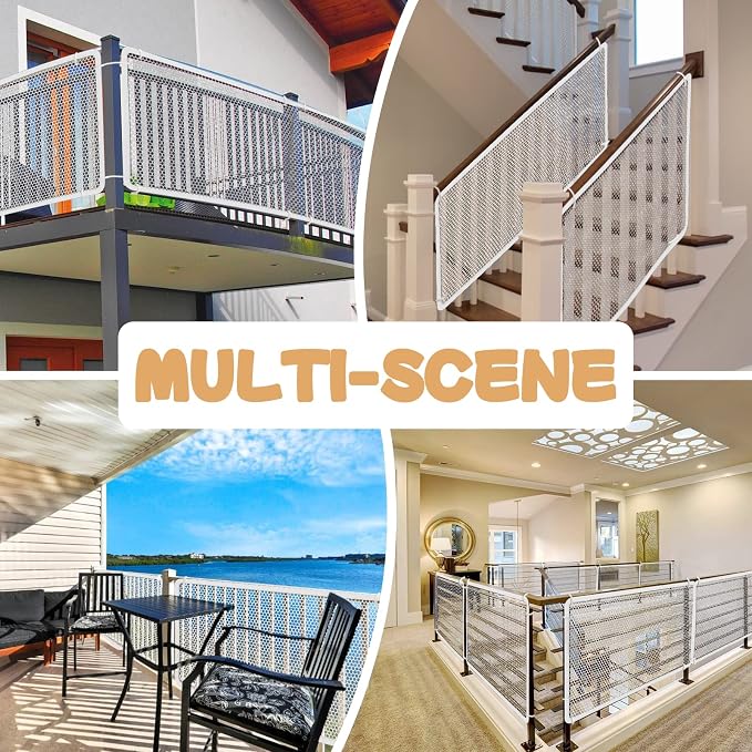 Banister Guard for Baby, Balcony Netting for Pets, 15ft x 3ft, Baby Safety Stairs Rail Net Provides Your Baby with a Environment, Baby Stair Net Fit for Child, Small Pet, Toy - White