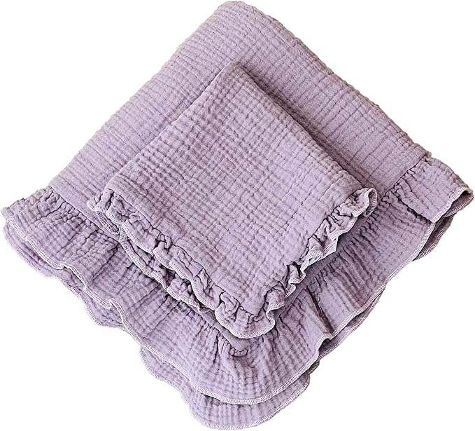 Leyl&Ari Toddler Blanket and Lovey Set | 100% Organic Cotton | Ruffled Lilac