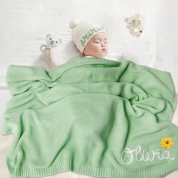 Personalized Baby Blanket 100% Organic Cotton Custom Baby Blanket with Name Perfect Personalized Baby Gifts for Girls & Boys Nursery Gifts for Newborn Baby（30x40in）