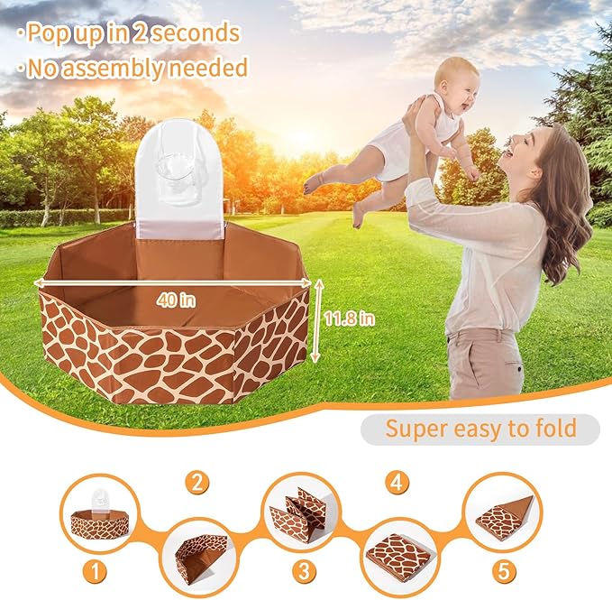 GOGOSO Foldable Ball Pit for Toddlers Large Soft Indoor Outdoor Pop Up Baby Kids Infant Ballpit Big Collapsible Puppy Dog Cat Pits with Basketball Hoop (Balls Not Included), Giraffe