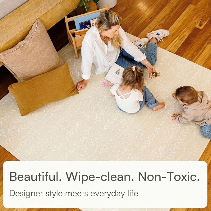 Lillefolk Baby Play Mat for Floor – 6x6ft Beige | Soft Non Toxic Premium EVA Foam Tiles for Tummy Time, Crawling & Playroom – Waterproof for Hard Floors Mat for Babies & Toddlers (9 Tiles)