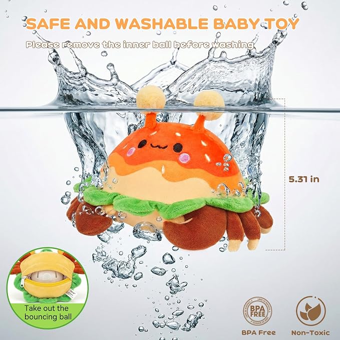 JoyCat Baby Toys 0-18 Months, Musical Crawling Crab Plush Toy - 38 Songs & Recording Feature, Bouncing Tummy Time Toy, Sensory Toys with Crinkle & Textures for Newborn Boys Girl Shower Gifts