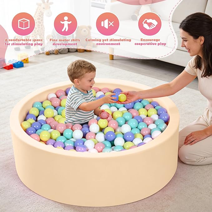 Foam Baby Ball Pit 35.4"x 11.8" for Toddlers, Soft Round Kiddie Playpen Ball Pool for Kids with Soft Memory Sponge for Babies Indoor Game(Balls not Included) Mocha 35.4IN