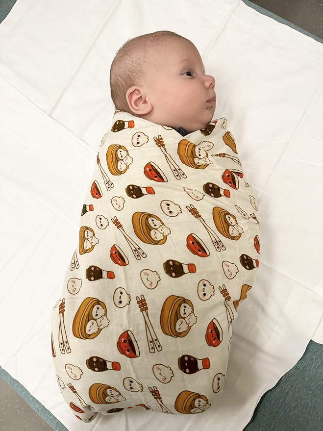 Muslin Swaddle Blanket for Unisex, Soft Breathable and Skin-Friendly Baby Swaddles for Boys & Girls, Newborn Receiving Blanket, Dumpling Bao Blankets Babies, Kawaii Large 42 x 47 inches