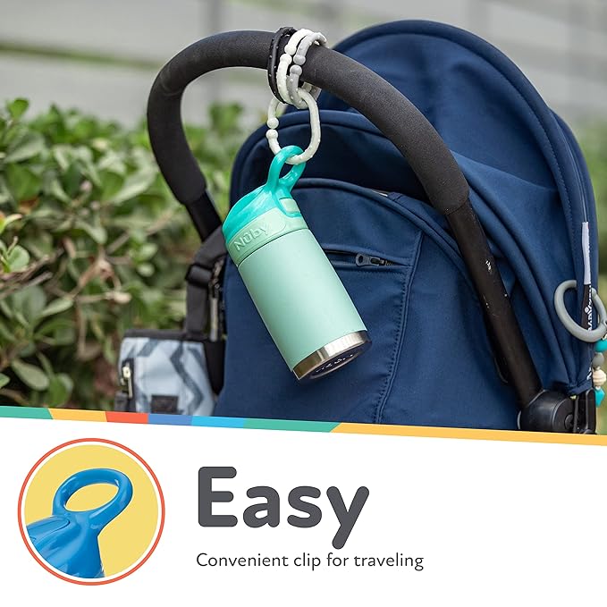 Nuby Thirsty Kids No Spill Flip-It Reflex Stainless Steel Travel Cup or Water Bottle - 10 Oz - 18+ Months - White - Back to School Essentials