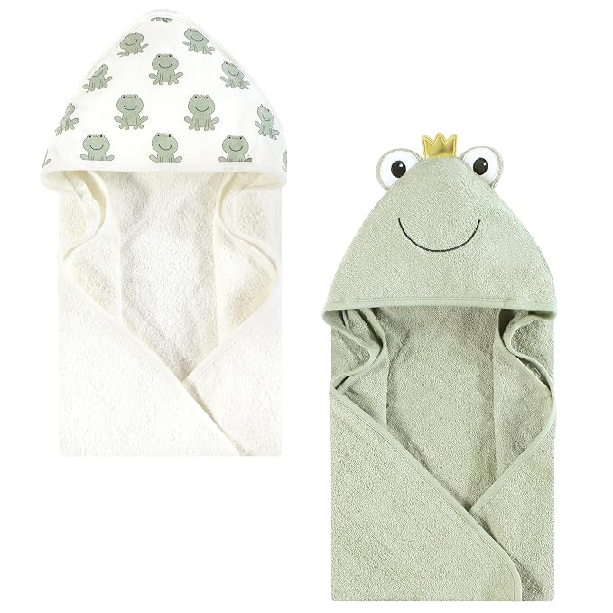 Hudson Baby Infant Boy Cotton Animal Face Hooded Towel, Prince Frog, One Size