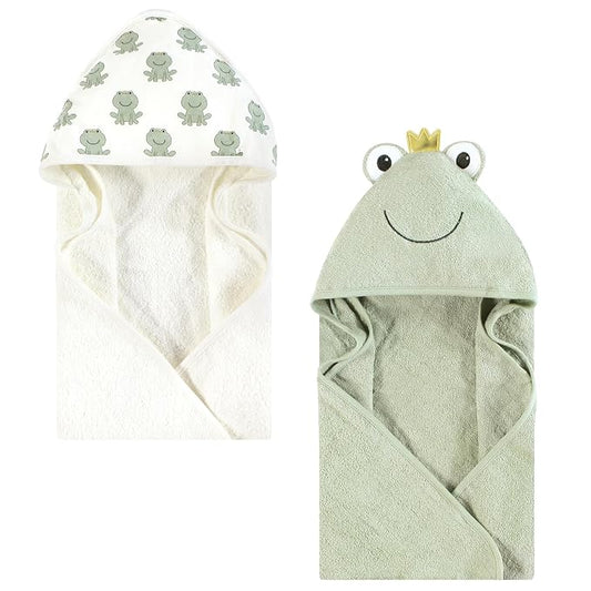 Hudson Baby Infant Boy Cotton Animal Face Hooded Towel, Prince Frog, One Size
