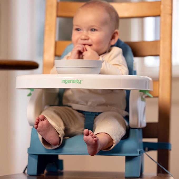 Ingenuity Deluxe Comfort Booster Seat for Kitchen Chair, Compact Fold, Portable, Lightweight, Toddler Booster Seat for Dining Table, from 6 Months to 3 Years – Teal