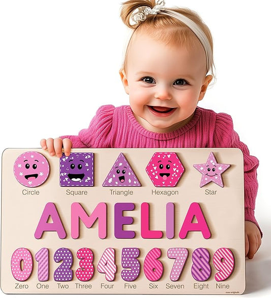 Zuzu Puzzle Puzzles for Toddlers Boy and Girl, Personalized Name Puzzle, Toy, Gifts for 0 1 2 3 Years Old, Babies Gifts, Baby Shower, Christmas, New Baby, 0 3 6 9 12 24 Months-TSCA,CPC Certified