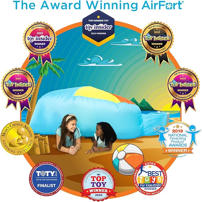The Original Patented AirFort - Build A Fort in 30 Seconds, Inflatable Fort for Kids, Play Tent for 3-14 Years, A Playhouse Where Imagination Runs Wild, Fan not Included (Beach Ball Blue)