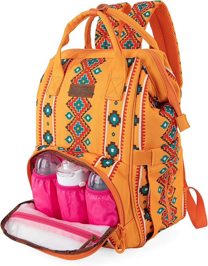 Wrangler Aztec Backpack Organized Daypack Travel Baby Bag with Stroller Strap and Side Bottle Pockets WG2204-9110MST