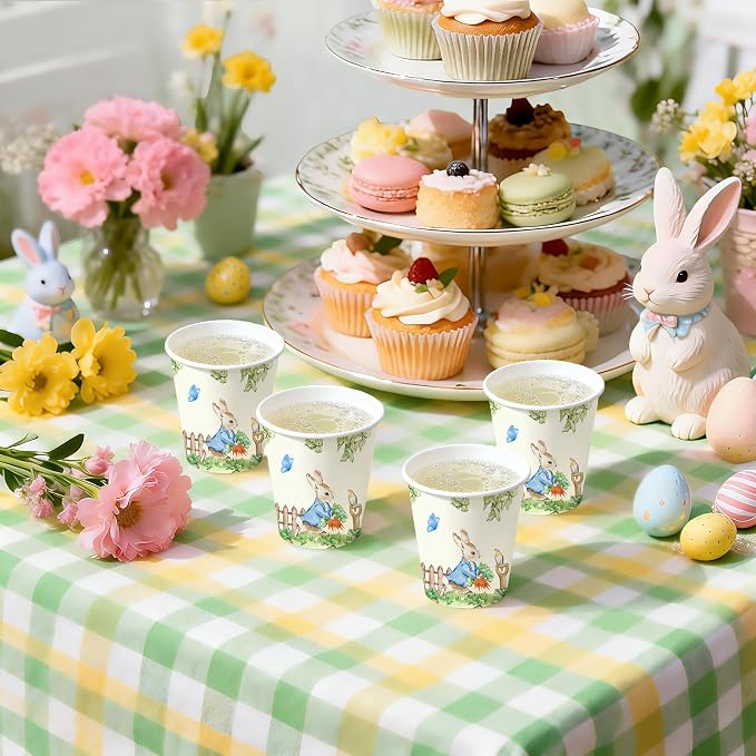 WRAPAHOLIC 3oz Easter Paper Cups - 100 Pack Disposable Bathroom Cups with Garden Hop Rabbit Design, Small Mouthwash Cup for Toothbrush Rinse, Bathroom, Easter, Baby Shower and Party