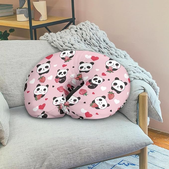 Panda Strawberry Feeding Pillow Covers Breathable Skin-Friendly Fabric Nursing Pillow Support Cover with Hidden Zipper for Baby Boys & Girls