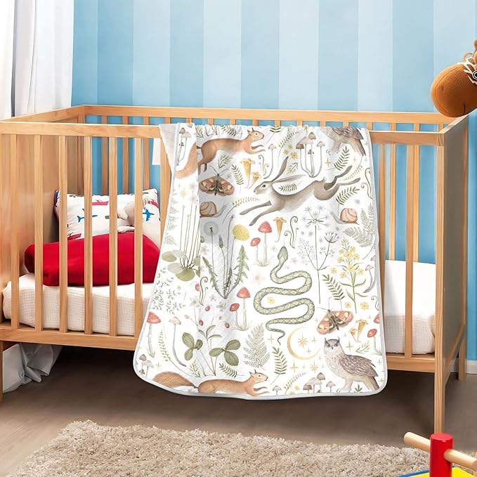 Ollabaky Squirrel Owl Mushrooms Baby Blanket for Boys Girls Cotton Throw Blanket Swaddle Blanket for Crib Stroller Nursery Receiving Blanket Infant Toddler Unisex 30"x40"