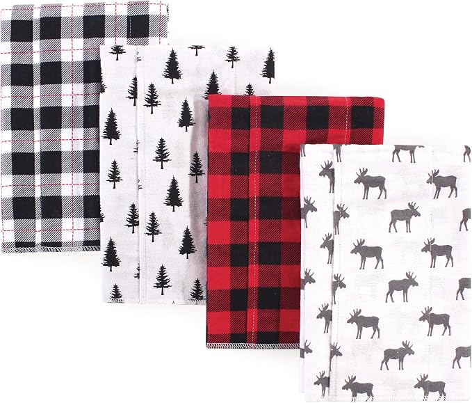 Hudson Baby Cotton Poly Flannel Burp Cloths Multipack, Moose 8-Pack, One Size