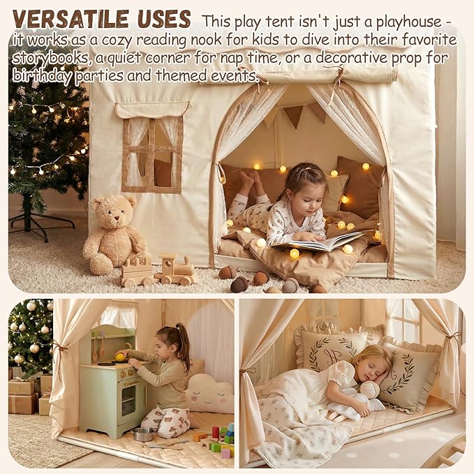 Kids Play Tent with Double Door Children's Playhouse Tents - Portable Fantasy Adventure Castle for Boys and Girls, Kids Tent with Mat, House Toys for Boys Girl Birthday, Christmas House Gift