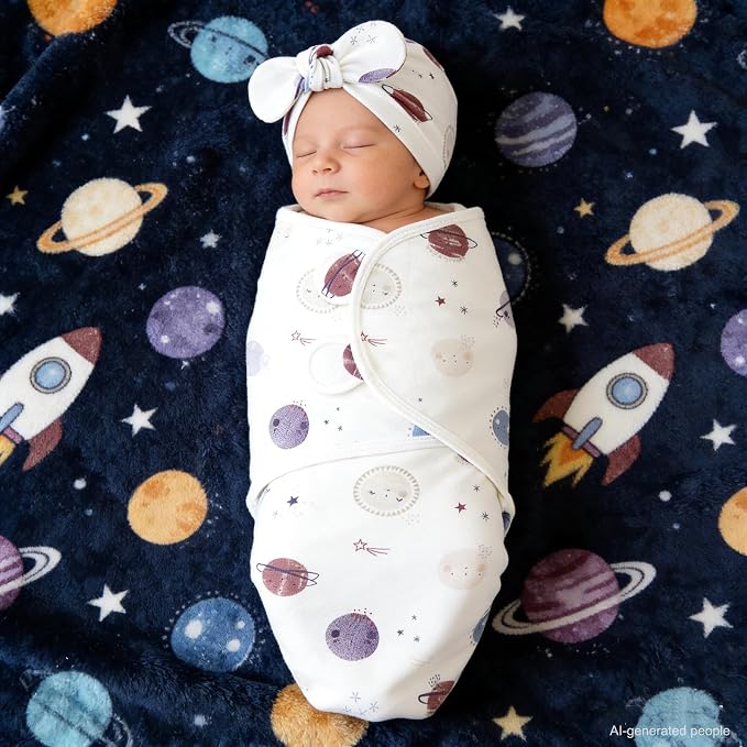 Baby Swaddle Sleep Sack with Hat Set for 0-3 months 3-Pack Soft Cotton Newborn Wearable Swaddle Wrap for Girls Boys