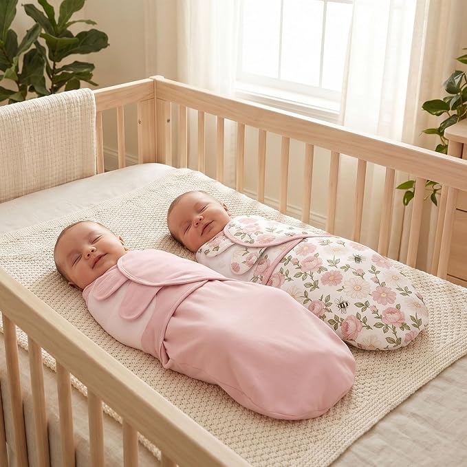 Baby Swaddles for Newborn Organic Cotton, Soft & Snug Newborn Velcro Swaddle 0-3 Months Sleep Sack Helps Calm Startle Reflex, 2-Pack Wrap Nursery Swaddling Bloom Floral