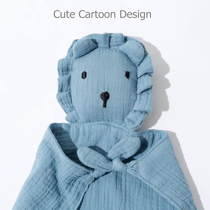 insular Lovey Blanket for Boys and Girls, Organic Cotton Muslin Security Blanket for Babies, Soft Breathable Lovie Soothing Towel for Newborn and Infant, 2 Pcs Set, Blue&Gray