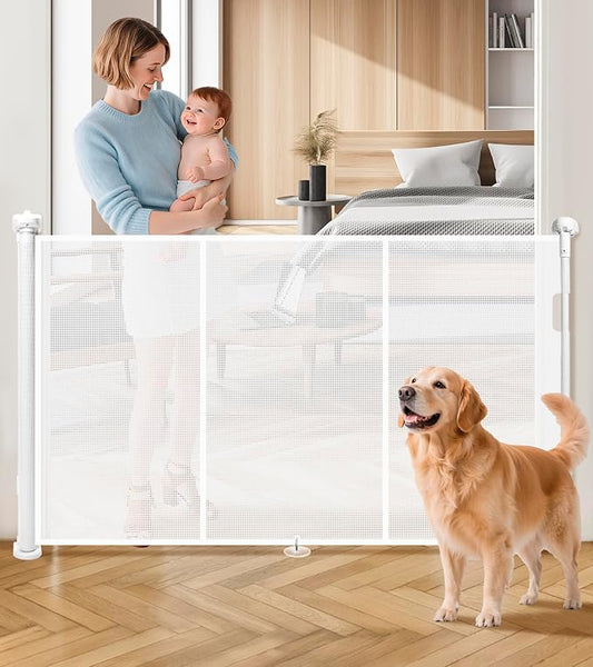 Retractable Baby Gates for Stairs, 78" Wide Retractable Dog Gate Pet Gate, 34" Extra Tall Child Safety Gate Toddler Mesh Gate with Support Rods for Doorways, Hallways, Deck, Porch, Indoor, Outdoor