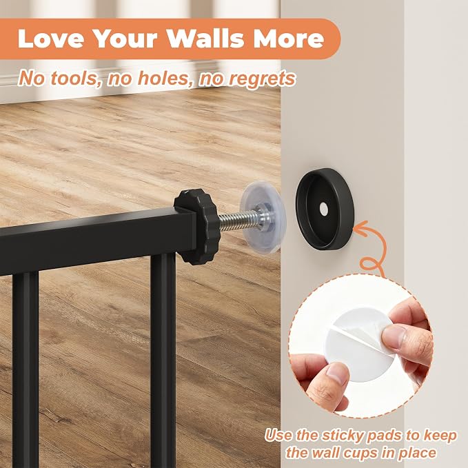 34" Extra Tall Baby Gate for Stairs, Auto Close Stroller Friendly Dog Gate Indoor for Doorways, Pressure Mounted 29"-45" Wide Baby Gate, Easy Walk Through Gate for Children & Pets, Black